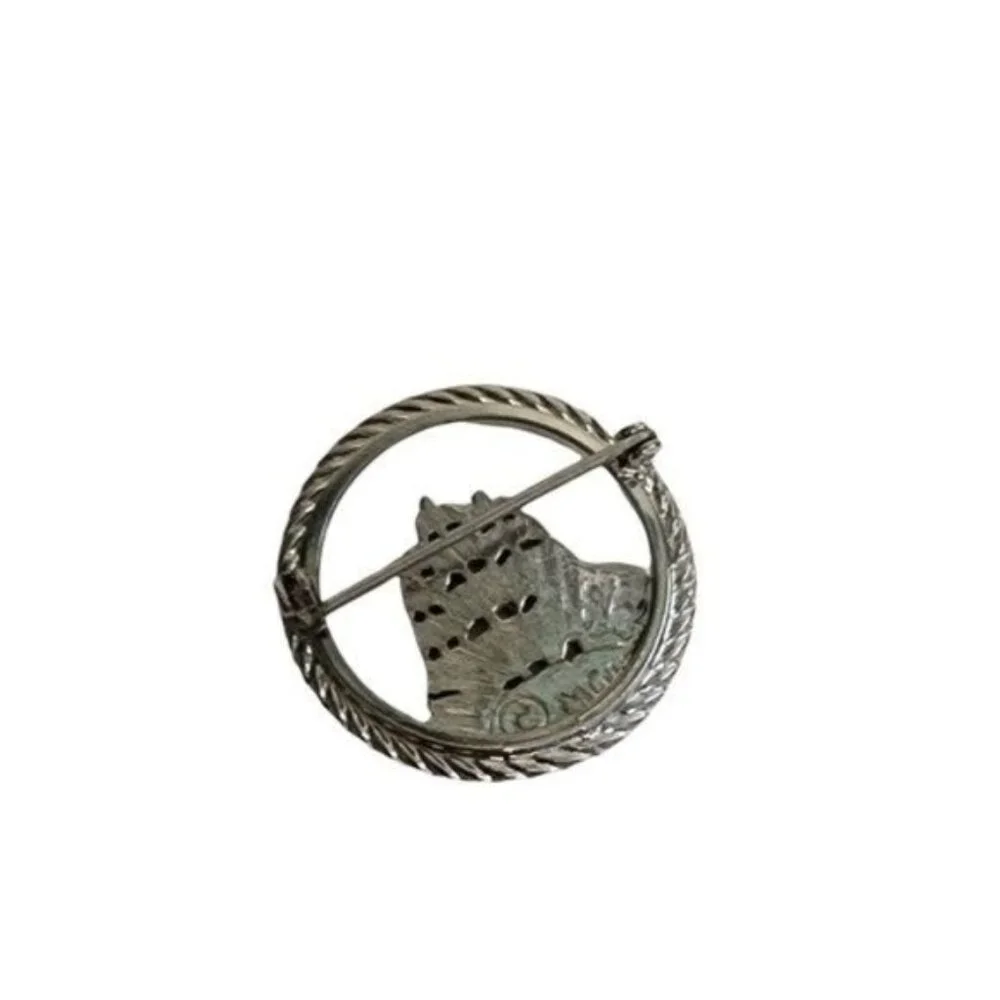 Vintage Silver Tone Round The Bounty Ship Boat signed MGM Brooch‎ Pin